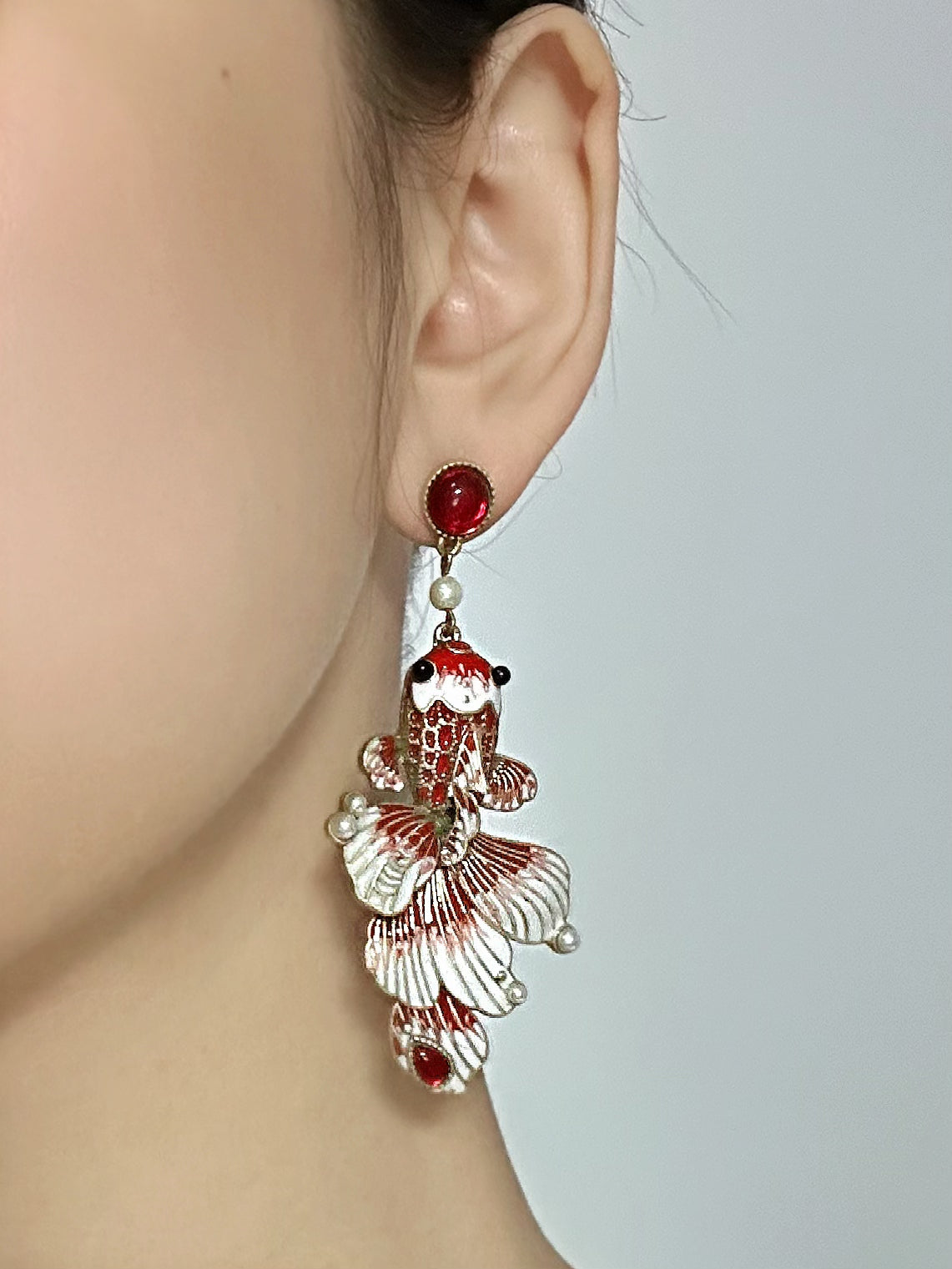 Artisan Enamel Goldfish Drop Earrings – Vintage-Inspired Niche Luxury Design