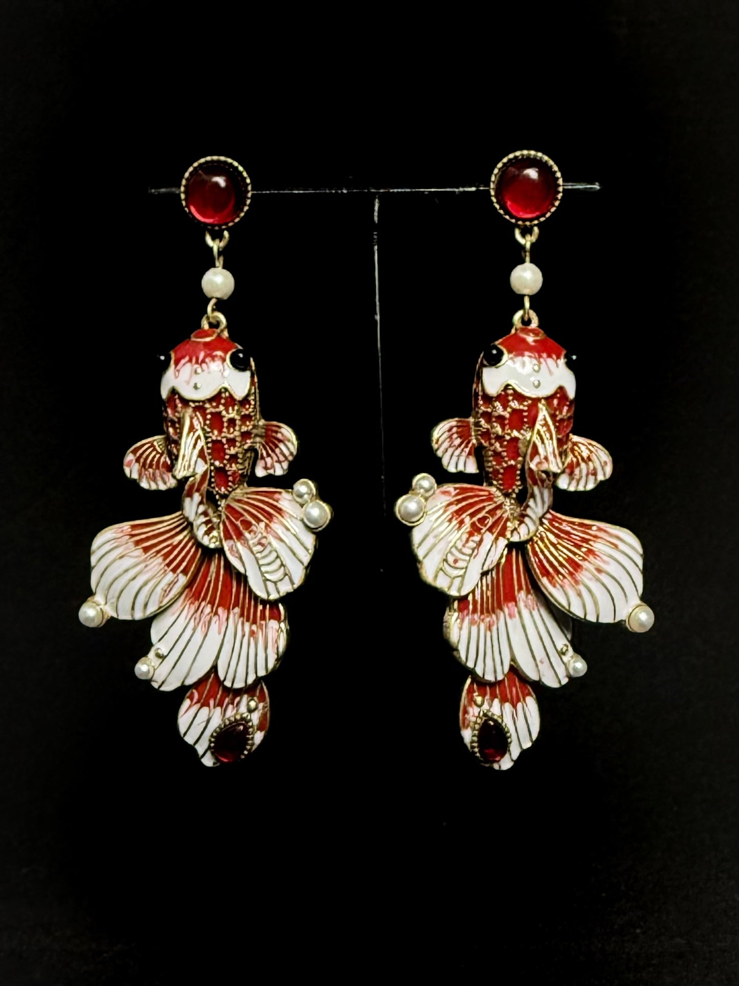 Artisan Enamel Goldfish Drop Earrings – Vintage-Inspired Niche Luxury Design