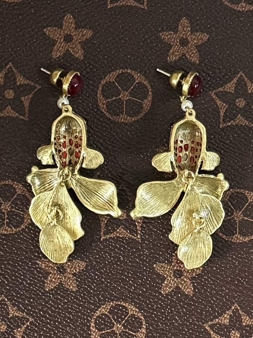Artisan Enamel Goldfish Drop Earrings – Vintage-Inspired Niche Luxury Design