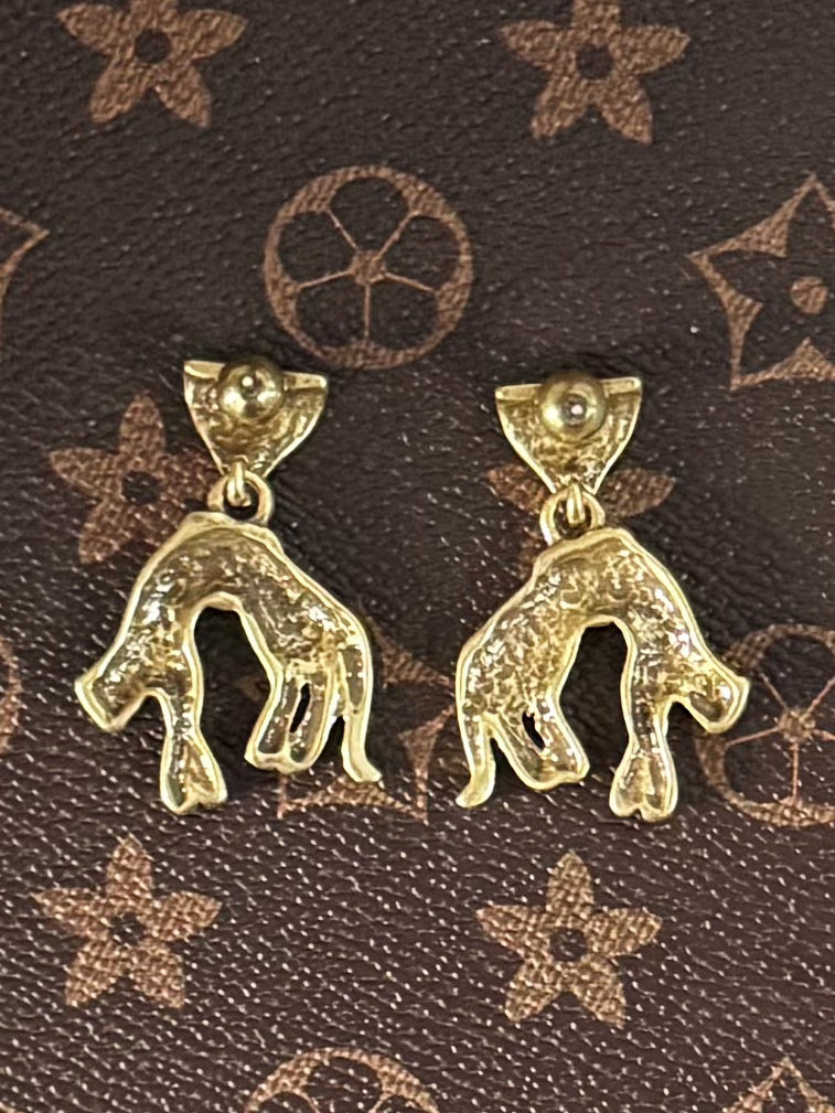 Vintage Heavywork Gold-Plated Engraved Cheetah Pendant Stud Earrings – Unique Statement Jewelry