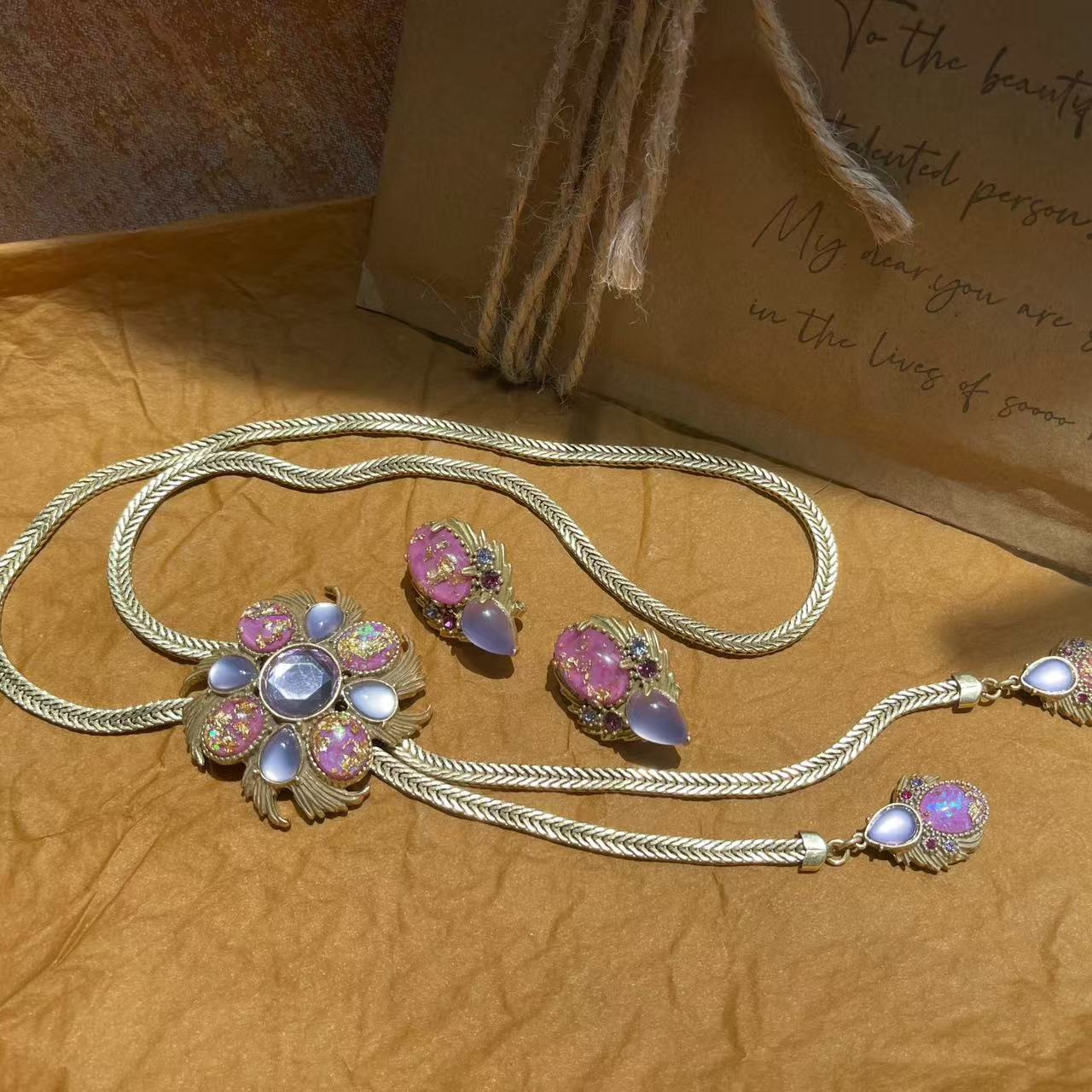 Royal-Inspired Adjustable Necklace: Heavy-Duty Brass with Purple Rhinestone Florals