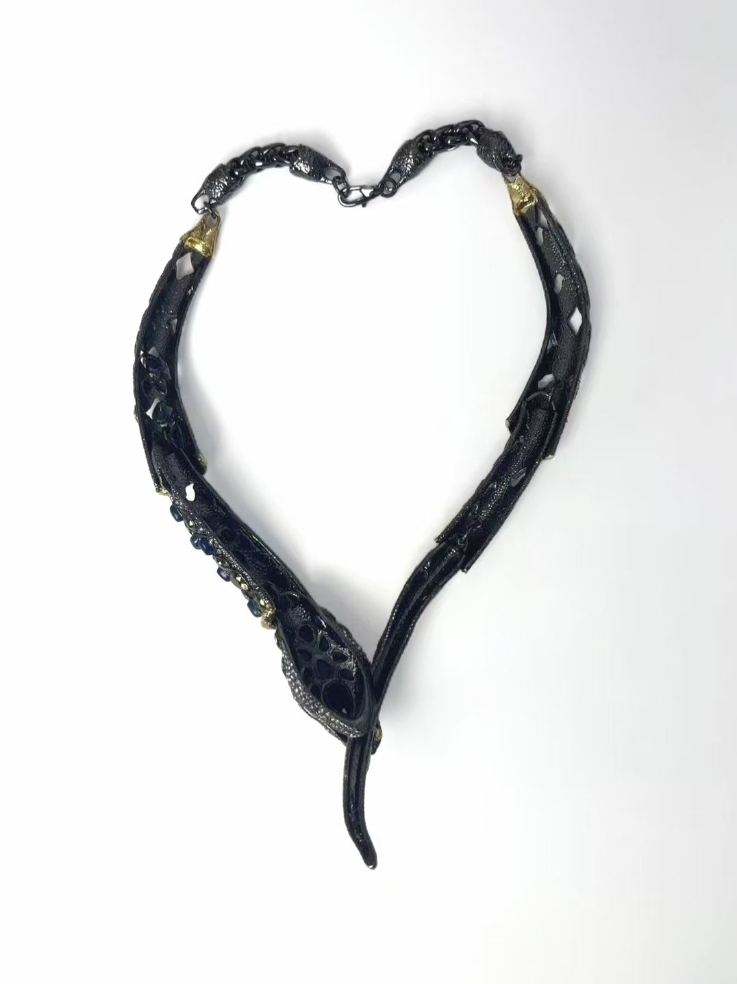 Vintage Intricate Snake King Cobra Choker Necklace - Full Crystal & Gold-Plated