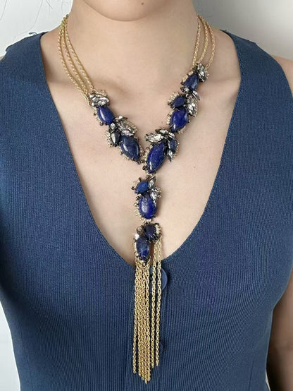 Vintage Avant-Garde Original Design Gold-Plated Lapis Lazuli Necklace