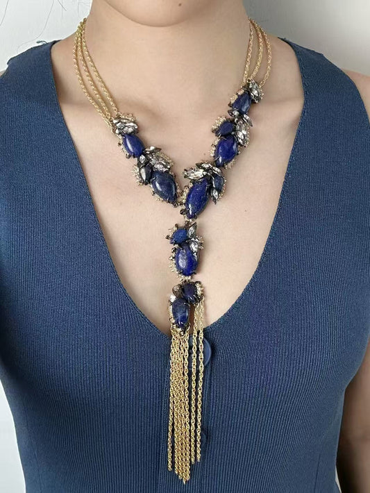 Vintage Avant-Garde Original Design Gold-Plated Lapis Lazuli Necklace