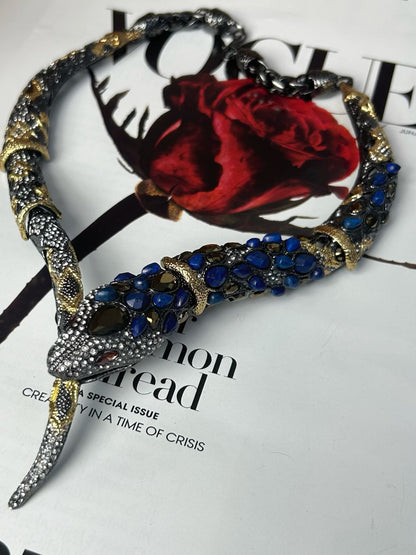 Vintage Intricate Snake King Cobra Choker Necklace - Full Crystal & Gold-Plated