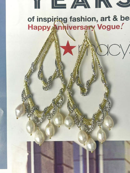 Artisan Statement Earrings: Baroque Pearl Fringe with Intricate Vine Motifs