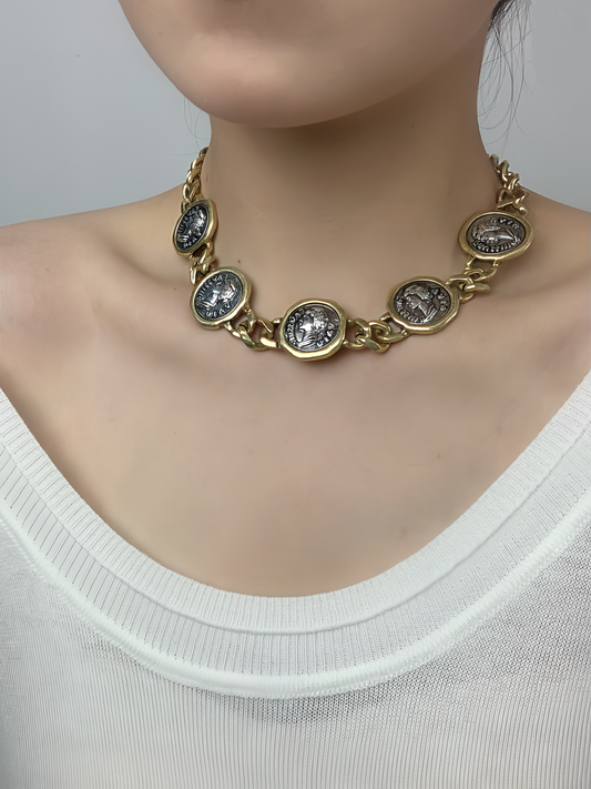 Vintage Coin Portrait Choker Necklace – Elegant Minimalist Luxe Statement Jewelry