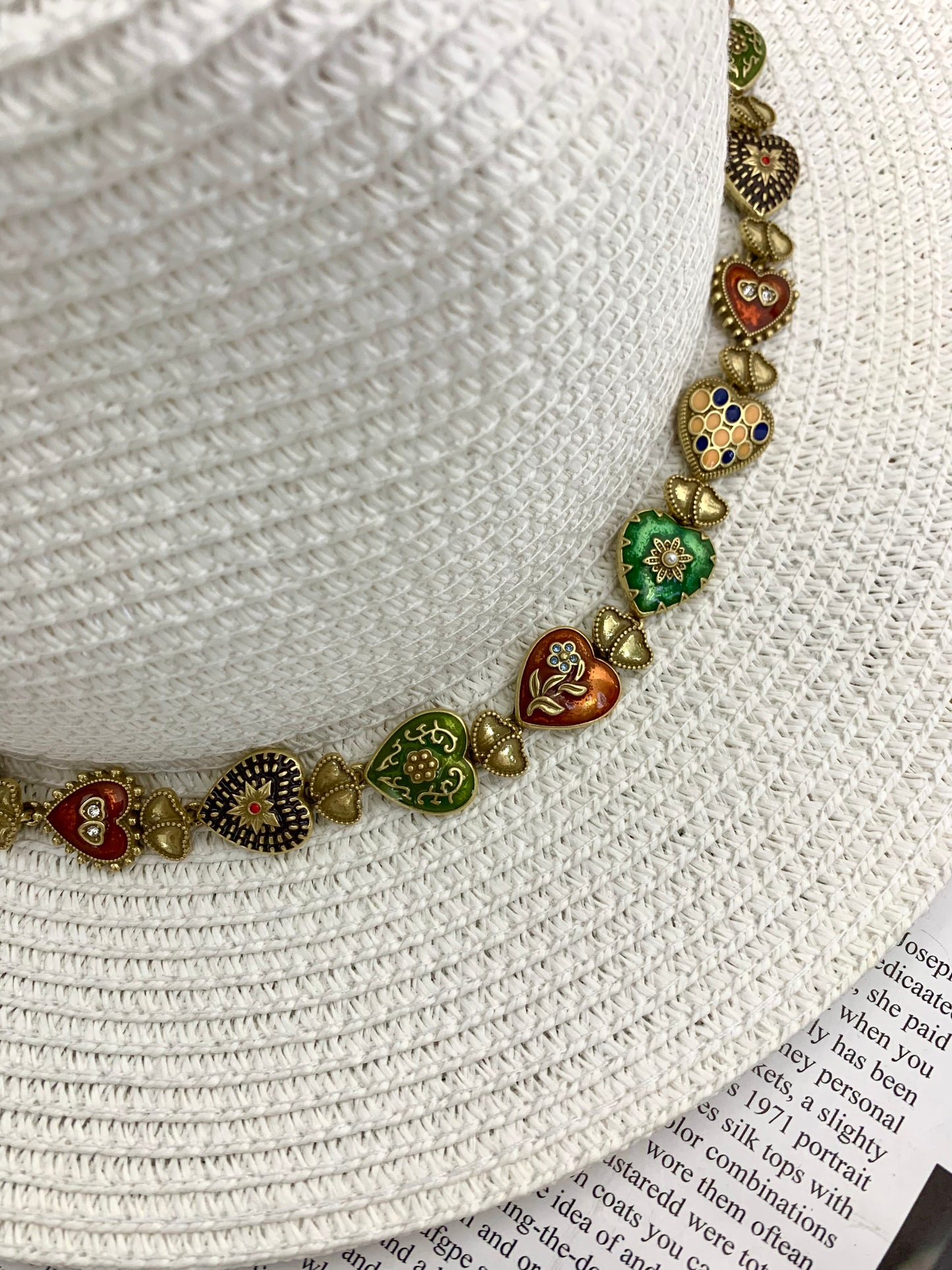 Vintage Heavy Craft Gold-Plated Brass Heart Pendant Choker Necklace