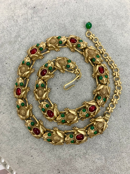 Vintage Heavy Craft Gold-Plated Brass Toad Pendant Choker Necklace