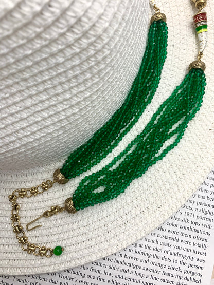 Vintage Layered Green Crystal Enamel Elephant Necklace