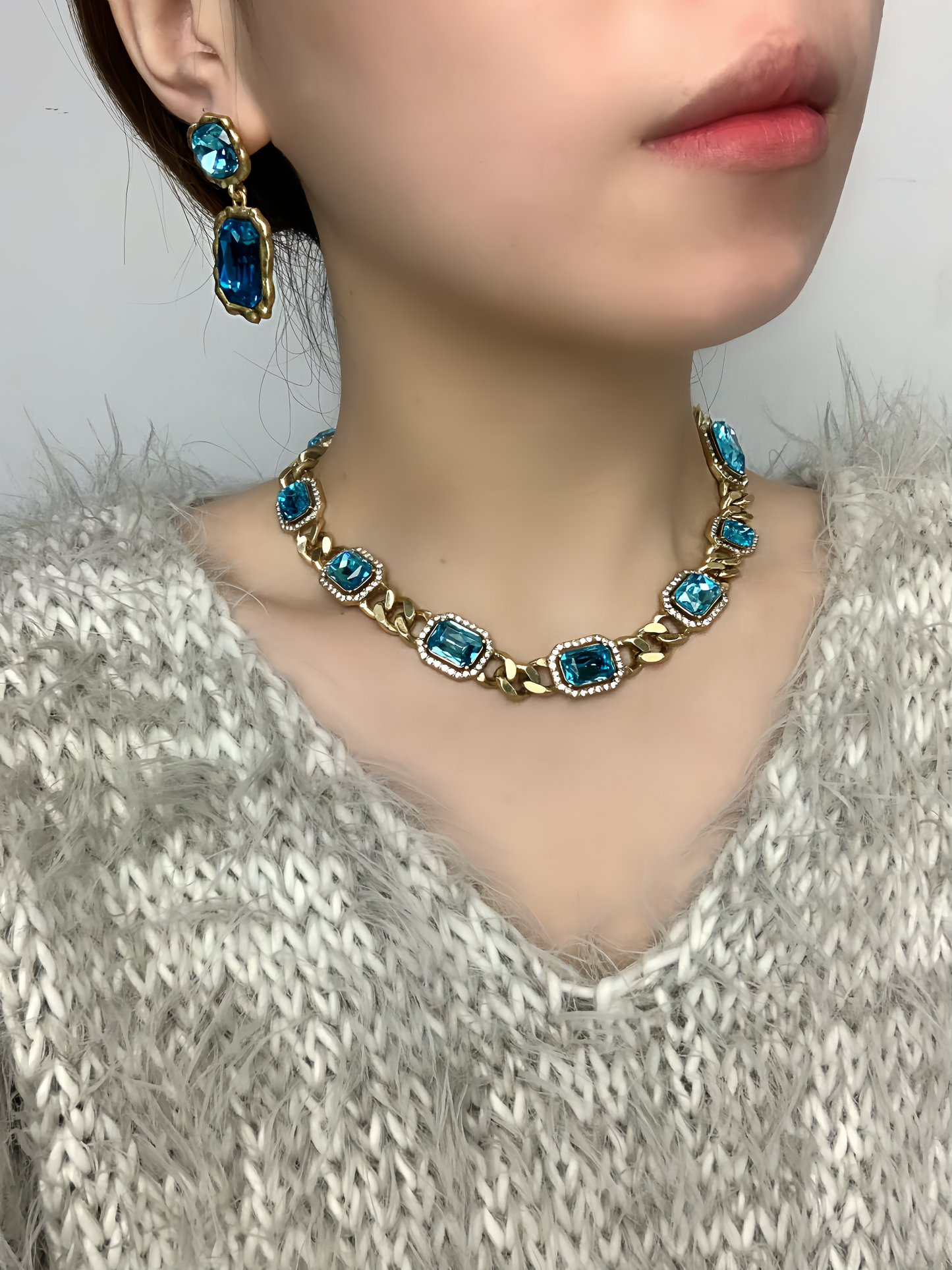 Royal-Inspired Choker Necklace : Heavy-Duty Brass with Klein Blue Cubic Zirconia