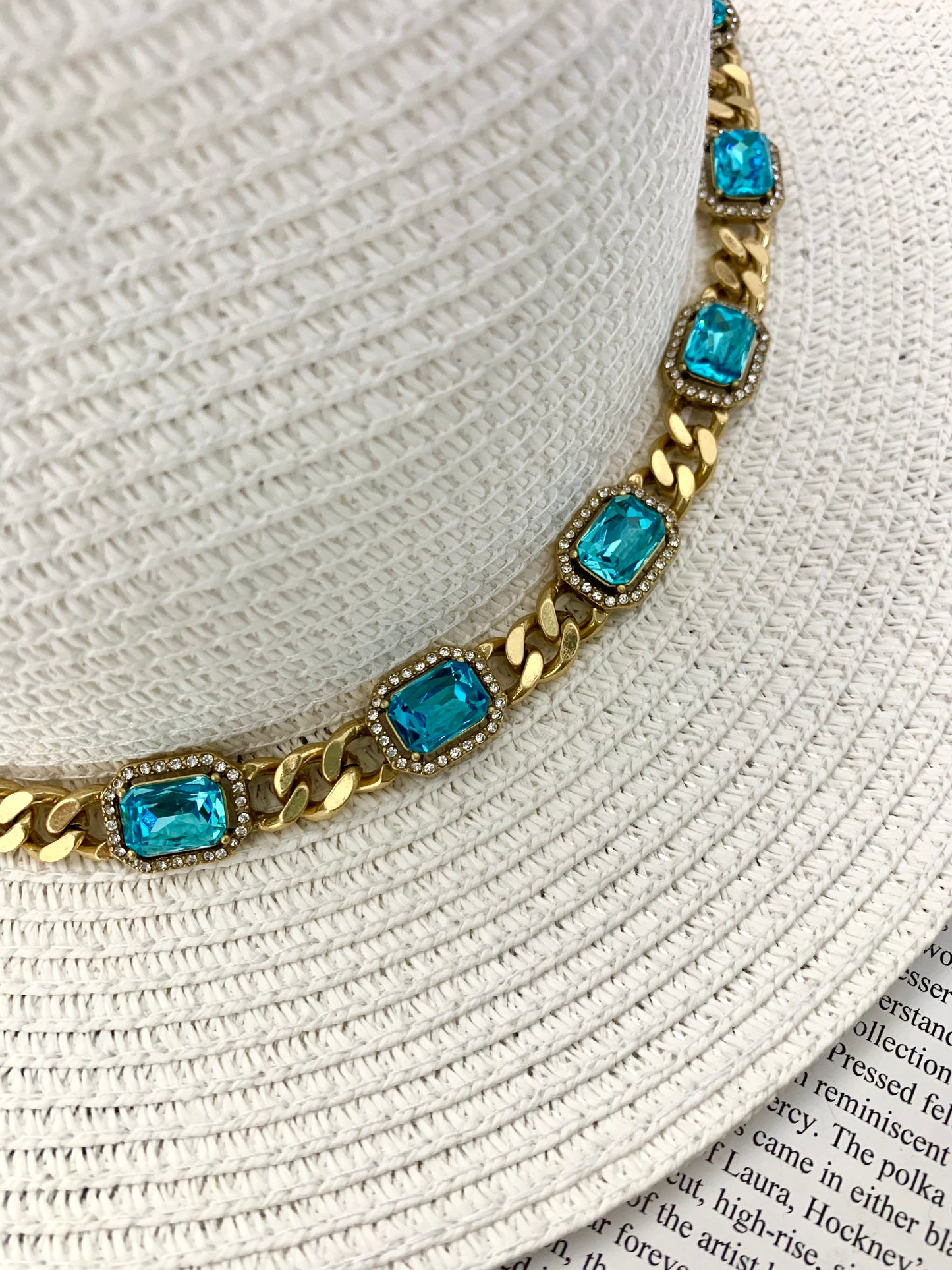Royal-Inspired Choker Necklace : Heavy-Duty Brass with Klein Blue Cubic Zirconia