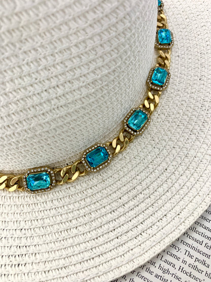 Royal-Inspired Choker Necklace : Heavy-Duty Brass with Klein Blue Cubic Zirconia