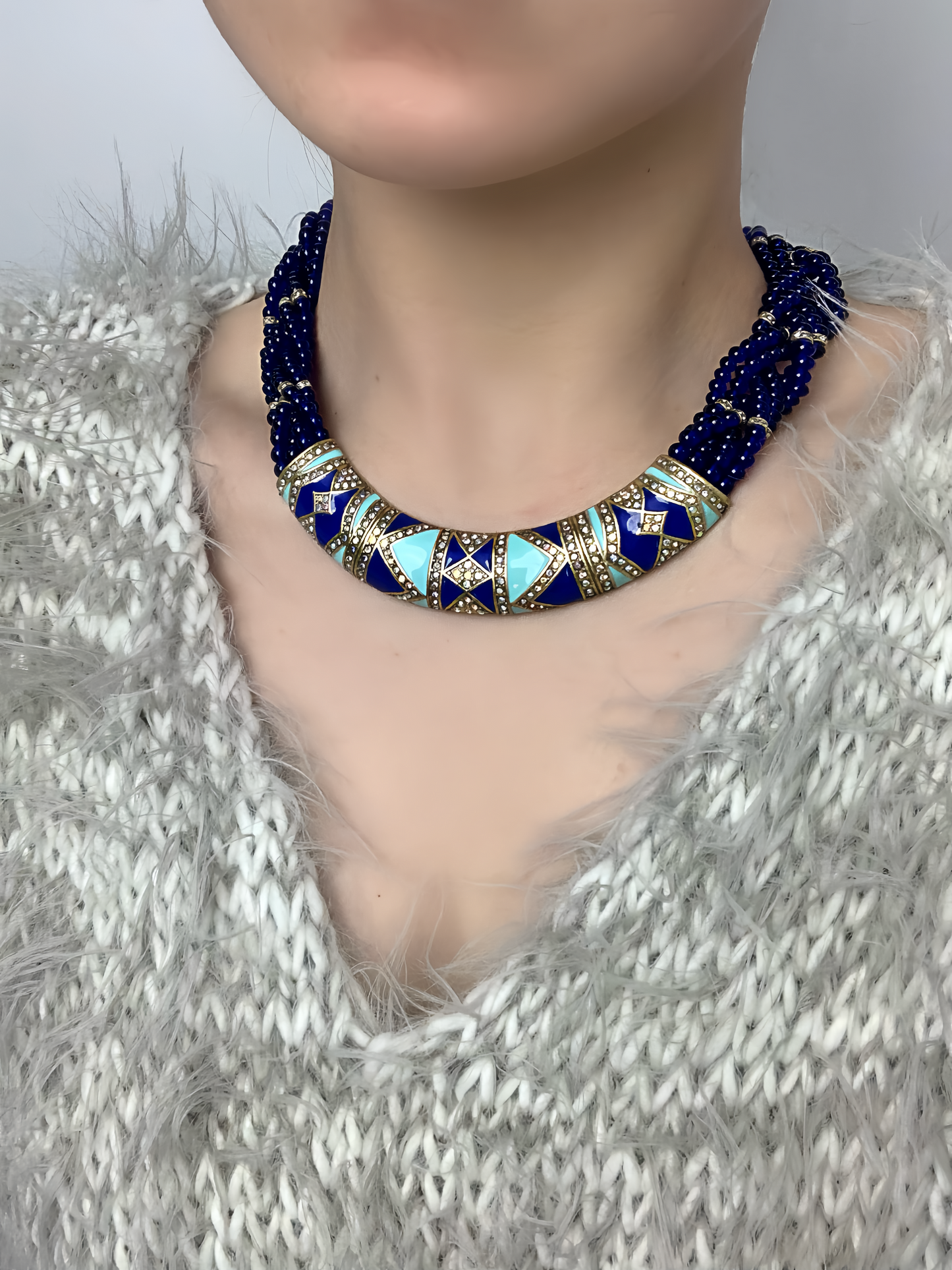 Enamel & Glass Royal-Inspired Necklace - Vintage Elegance