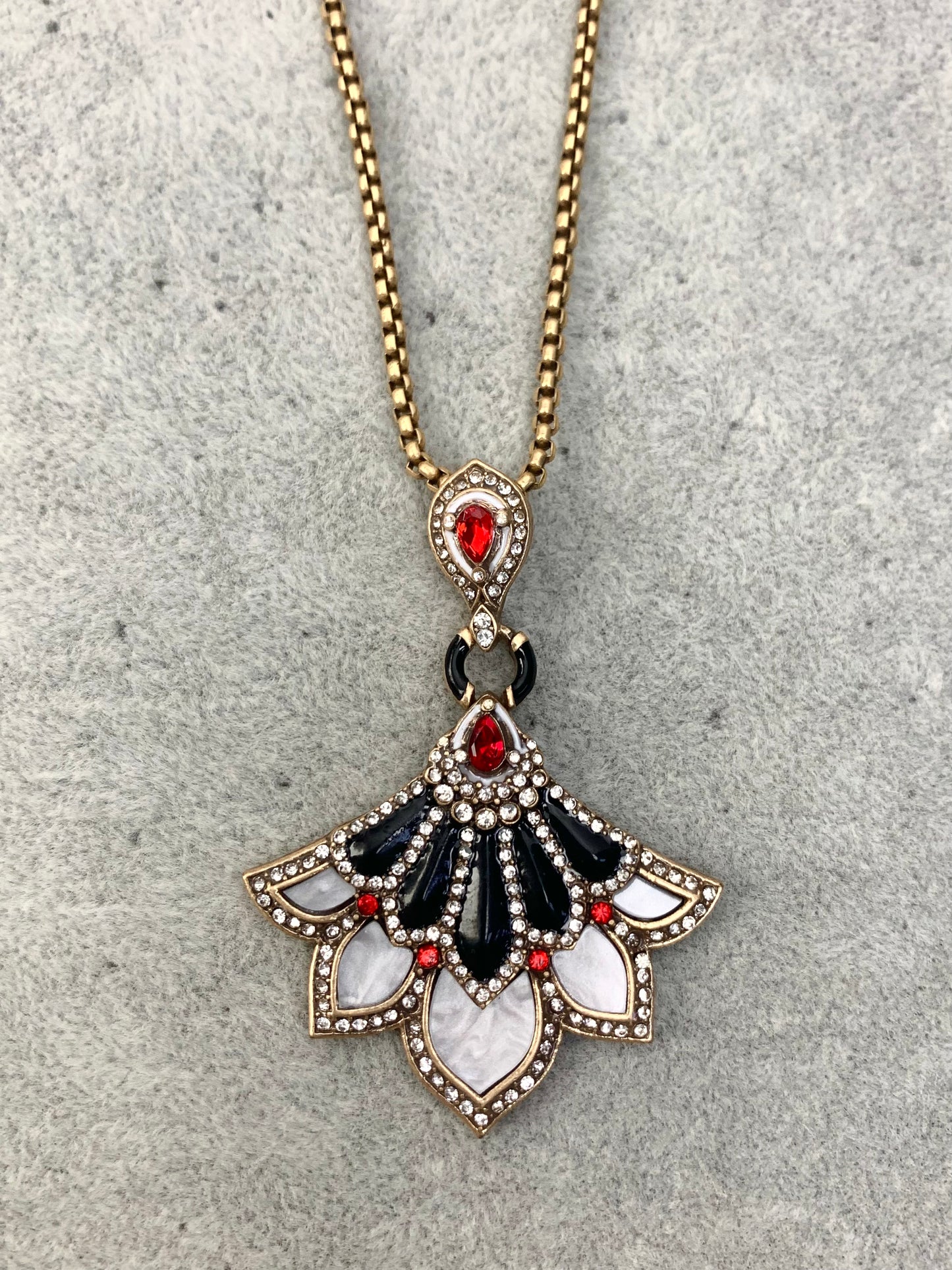 Vintage Black Enamel Jewelry Set with Red Gemstone Dancer Pendant
