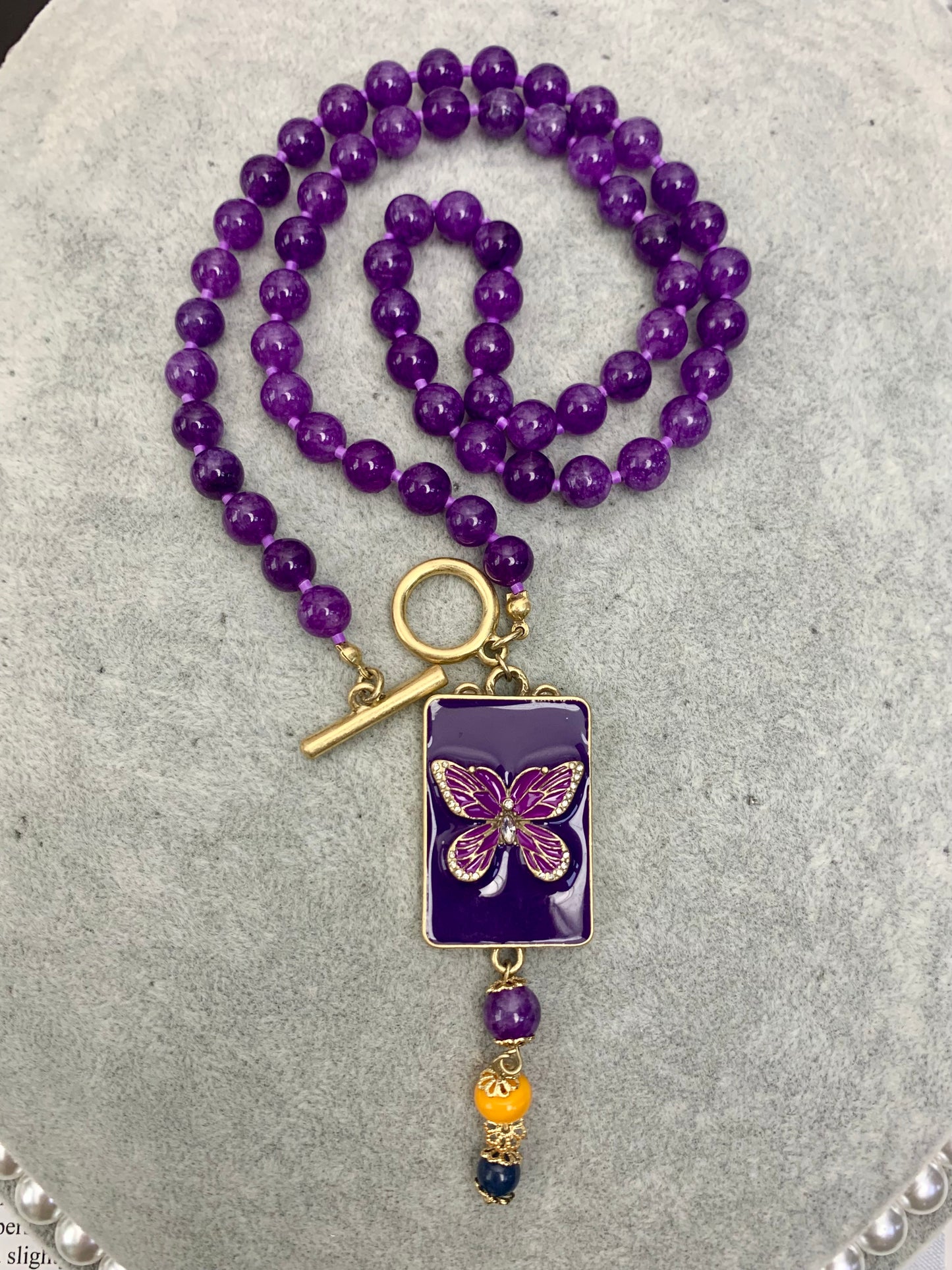 Vintage Amethyst & Enamel Butterfly Jewelry Set: Necklace & Earrings