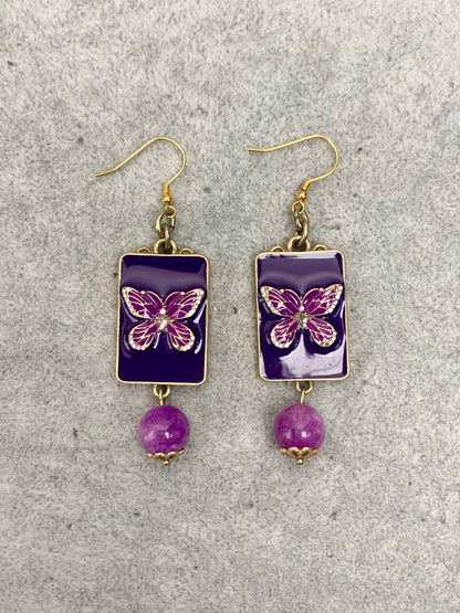 Vintage Amethyst & Enamel Butterfly Jewelry Set: Necklace & Earrings