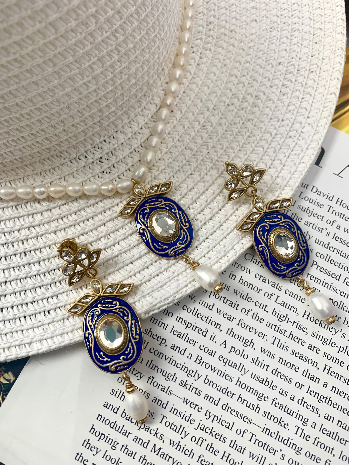 Royal-Inspired Jewelry Set: Brass & Pearl Necklace and Earrings