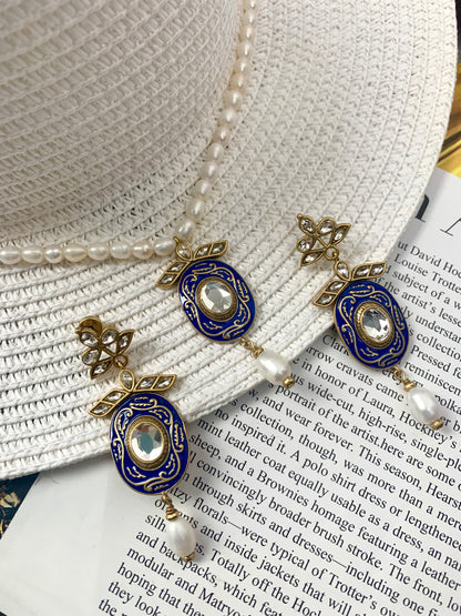 Royal-Inspired Jewelry Set: Brass & Pearl Necklace and Earrings