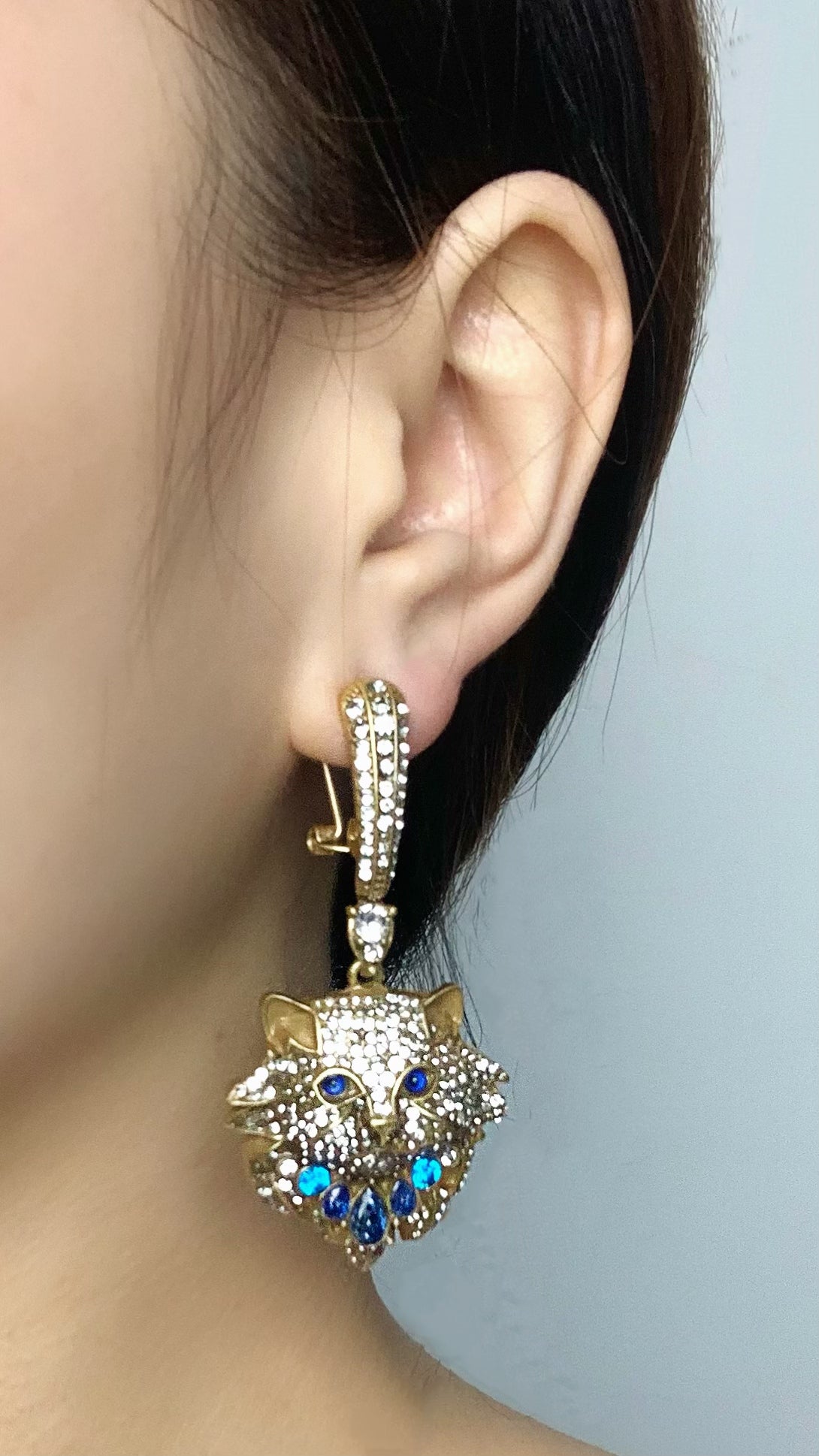 Artisan Persian Cat Earrings: Vintage-Inspired Design with Micro-Pave Crystal Accents