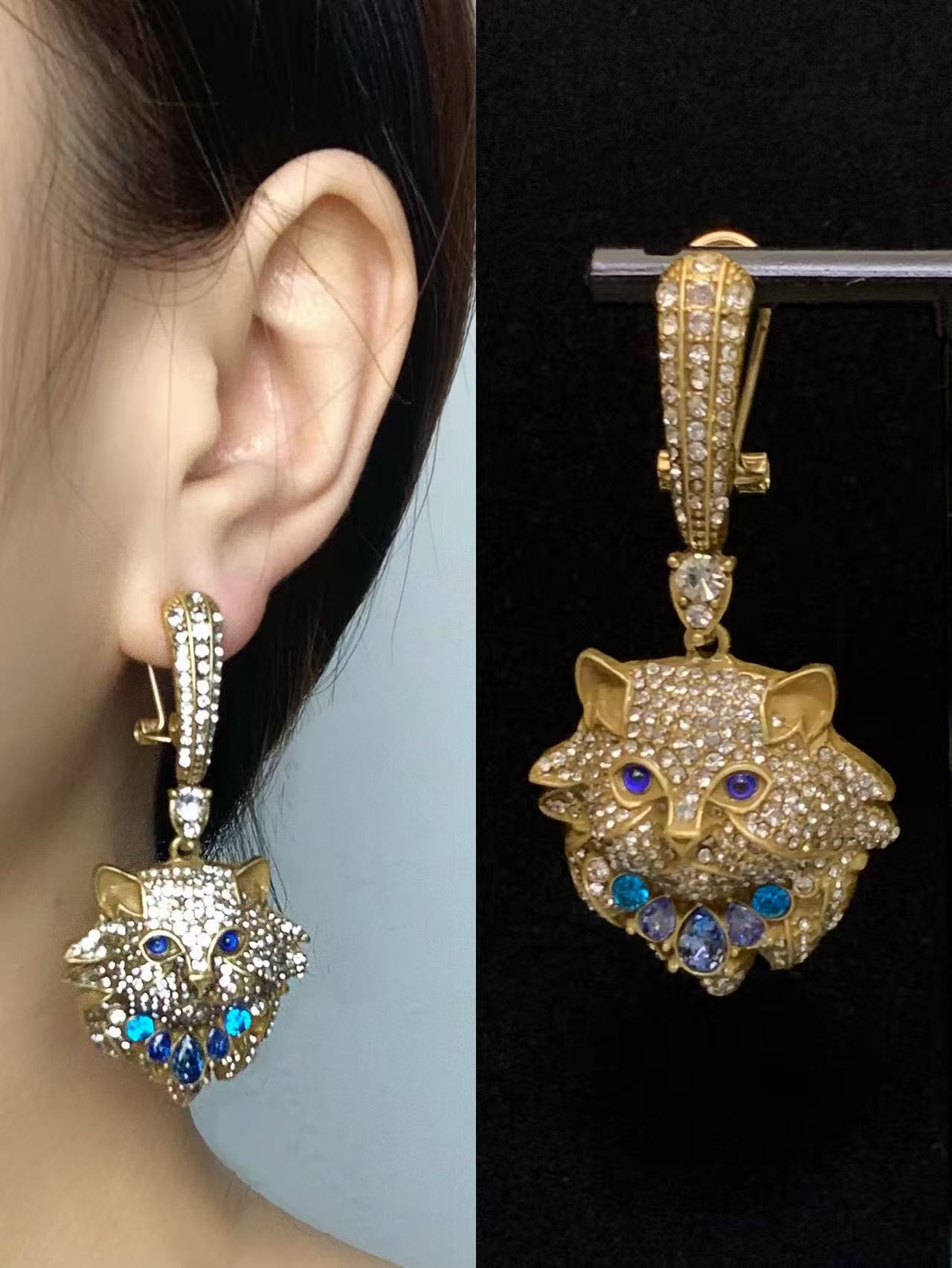 Artisan Persian Cat Earrings: Vintage-Inspired Design with Micro-Pave Crystal Accents