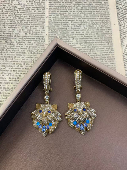Artisan Persian Cat Earrings: Vintage-Inspired Design with Micro-Pave Crystal Accents