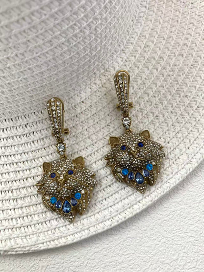 Artisan Persian Cat Earrings: Vintage-Inspired Design with Micro-Pave Crystal Accents