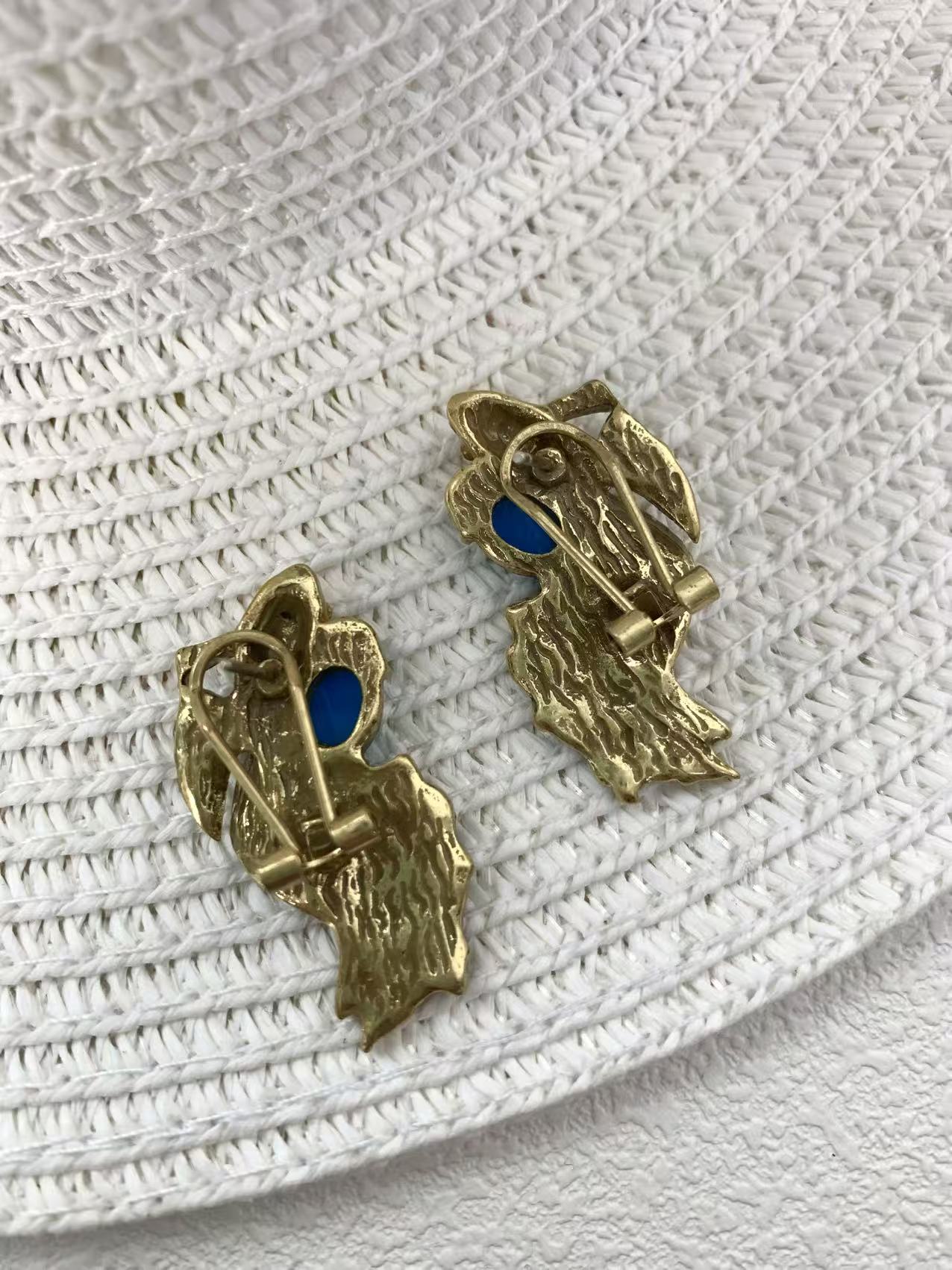 Artisan Dragon Fish Earrings: Vintage Enamel Drip-Glaze Design with Statement Elegance