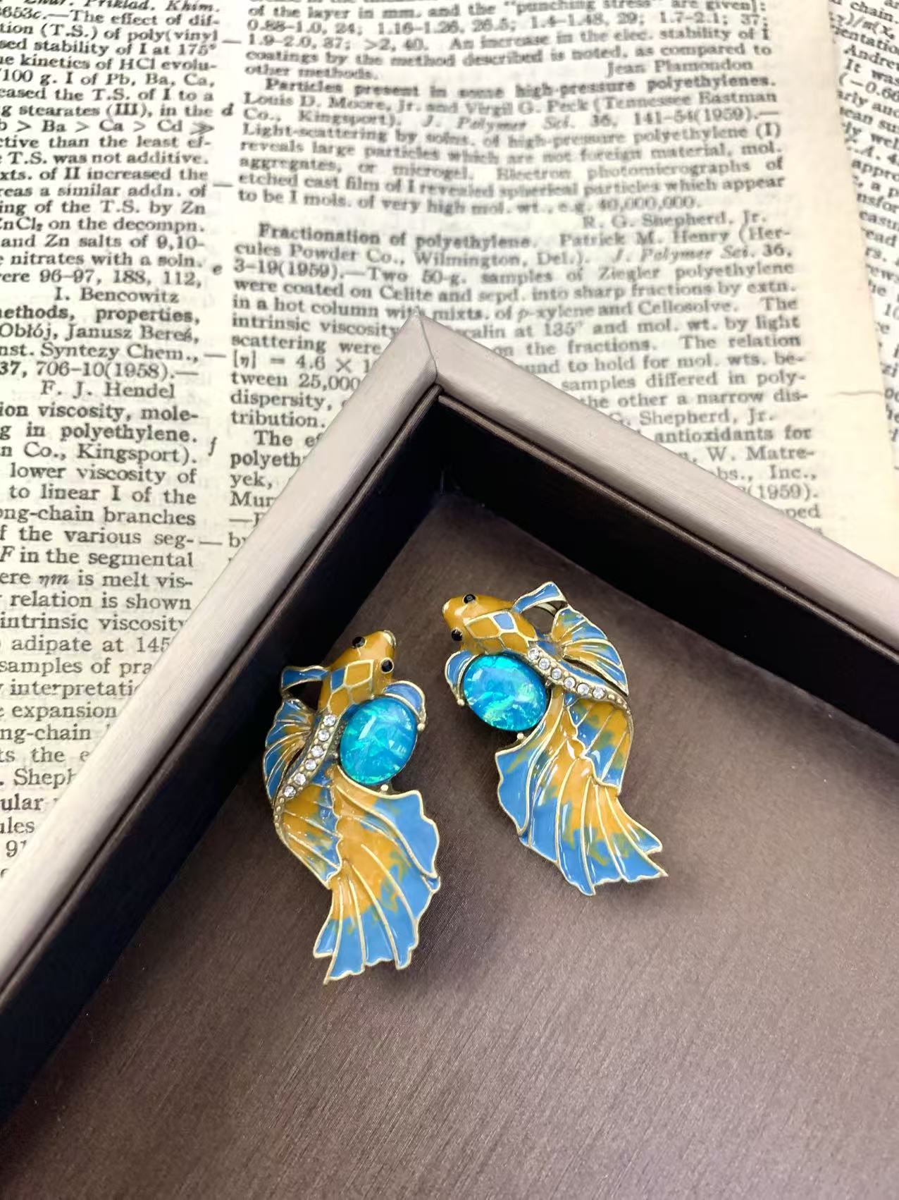 Artisan Dragon Fish Earrings: Vintage Enamel Drip-Glaze Design with Statement Elegance