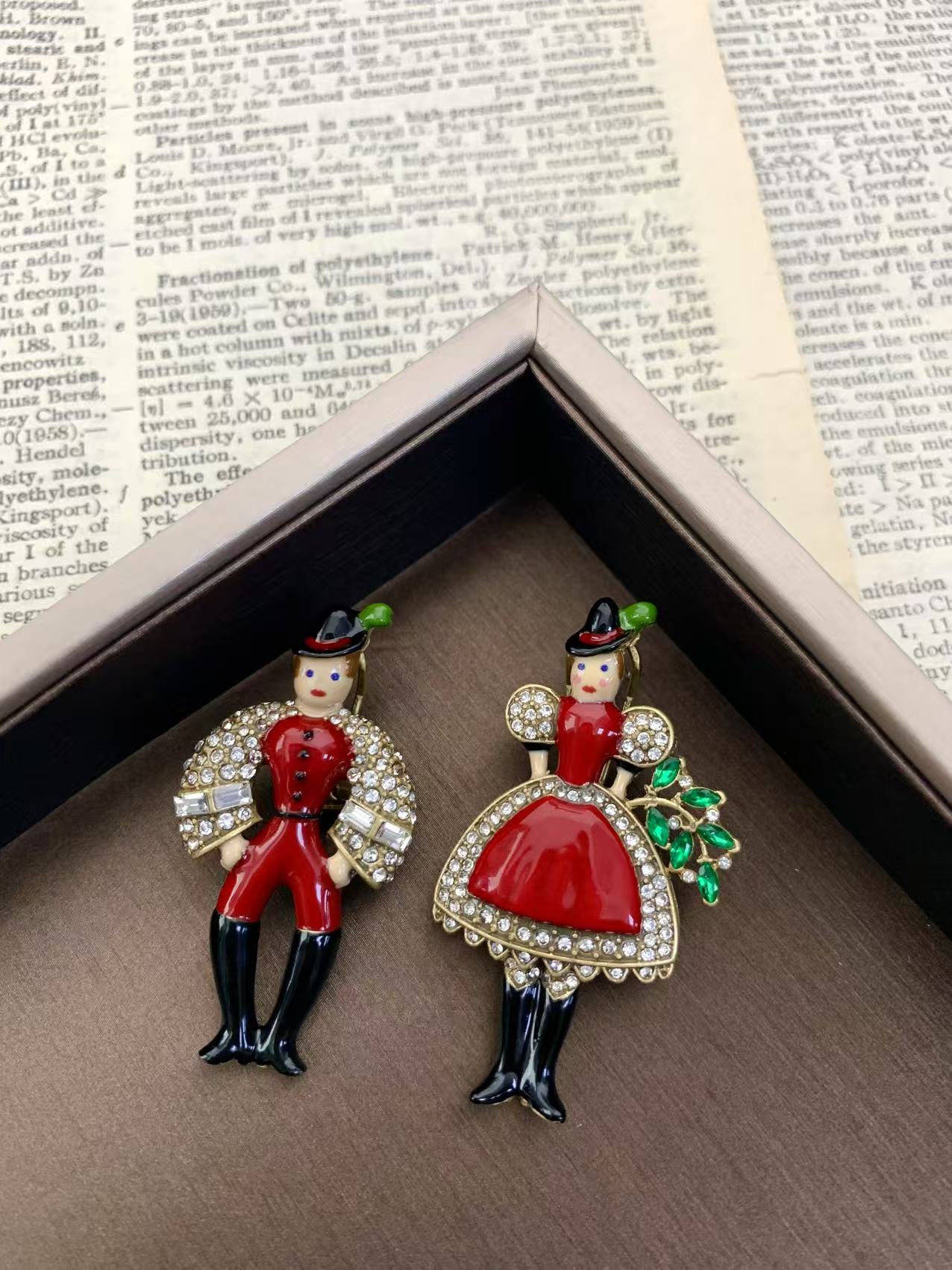 Artisan Figural Earrings: Vintage-Inspired Red Enamel & Gold-Plated Design