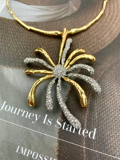 Vintage Sunflower Choker Necklace, Fully Set with Crystals - Daring Enamel Art