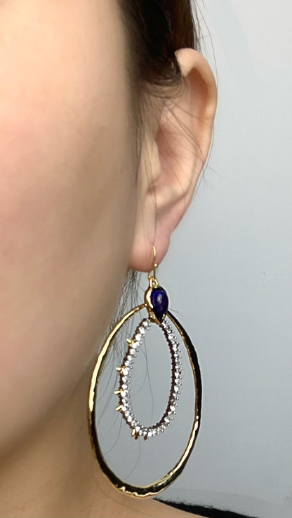 Avant-Garde Lapis Lazuli Double Hoop Earrings - Minimalist Luxury Design