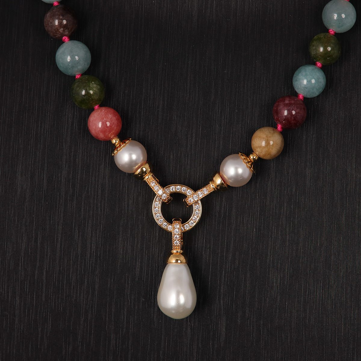 Minimalist Vintage Tourmaline Beaded Choker Necklace with Gold-Plated Clasp