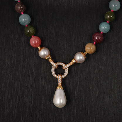 Minimalist Vintage Tourmaline Beaded Choker Necklace with Gold-Plated Clasp