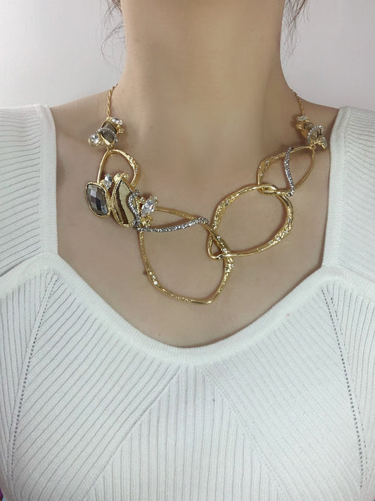 Full Pavé Two-Tone Choker Necklace- Statement Gemstone Focus