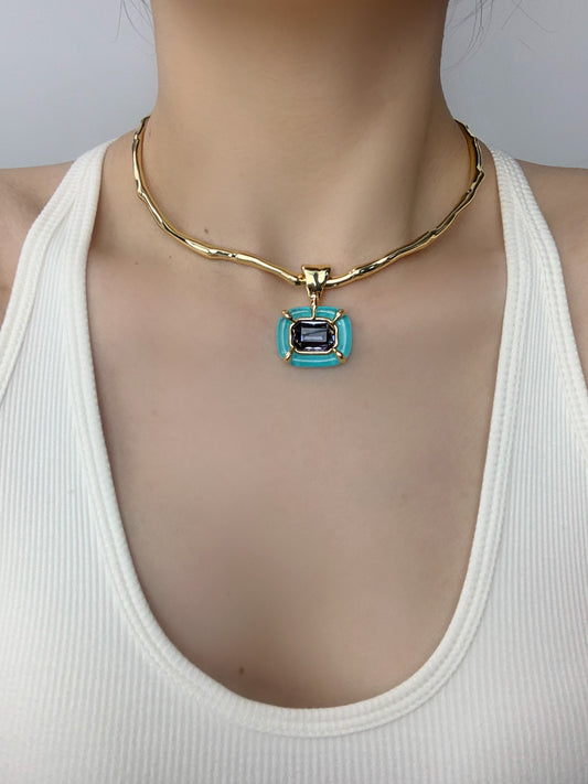 Rock Candy & Lapis Lazuli Choker - A minimalist necklace with daring enamel accents