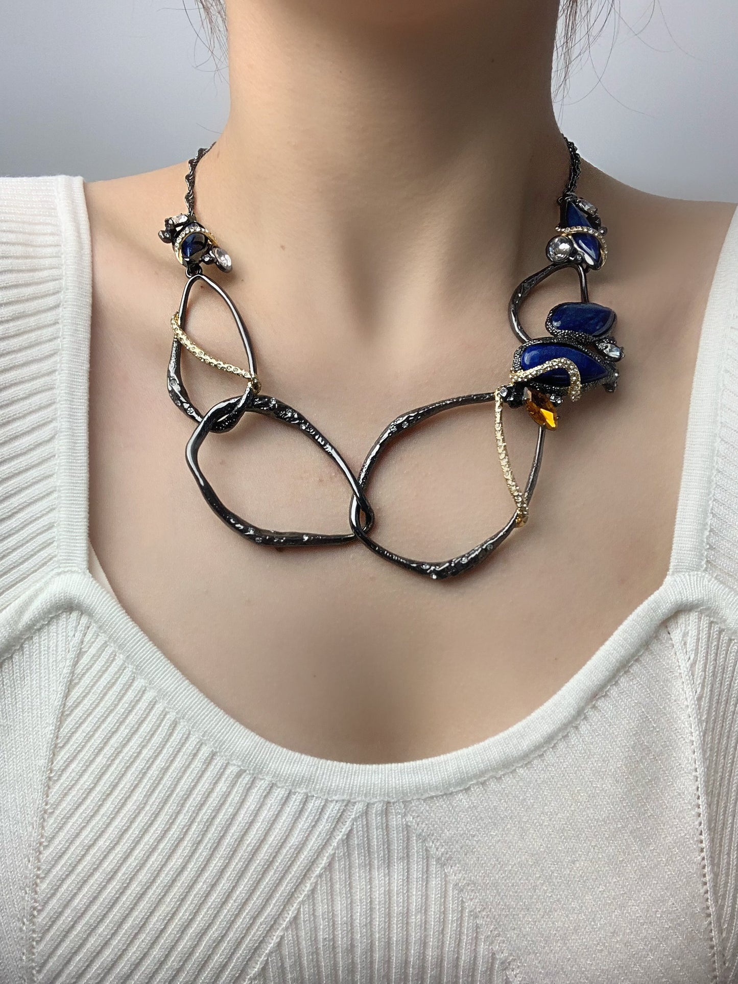 Full Pavé Two-Tone Choker Necklace- Statement Gemstone Focus