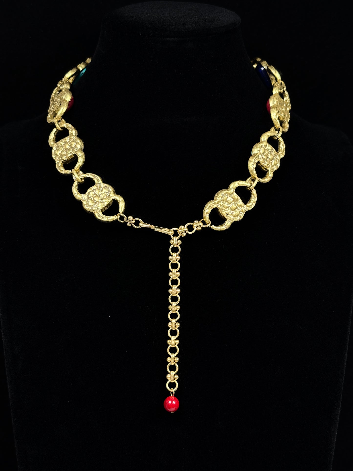 Vintage Light Luxury Copper Alloy Cuban Chain with Natural Color Stones