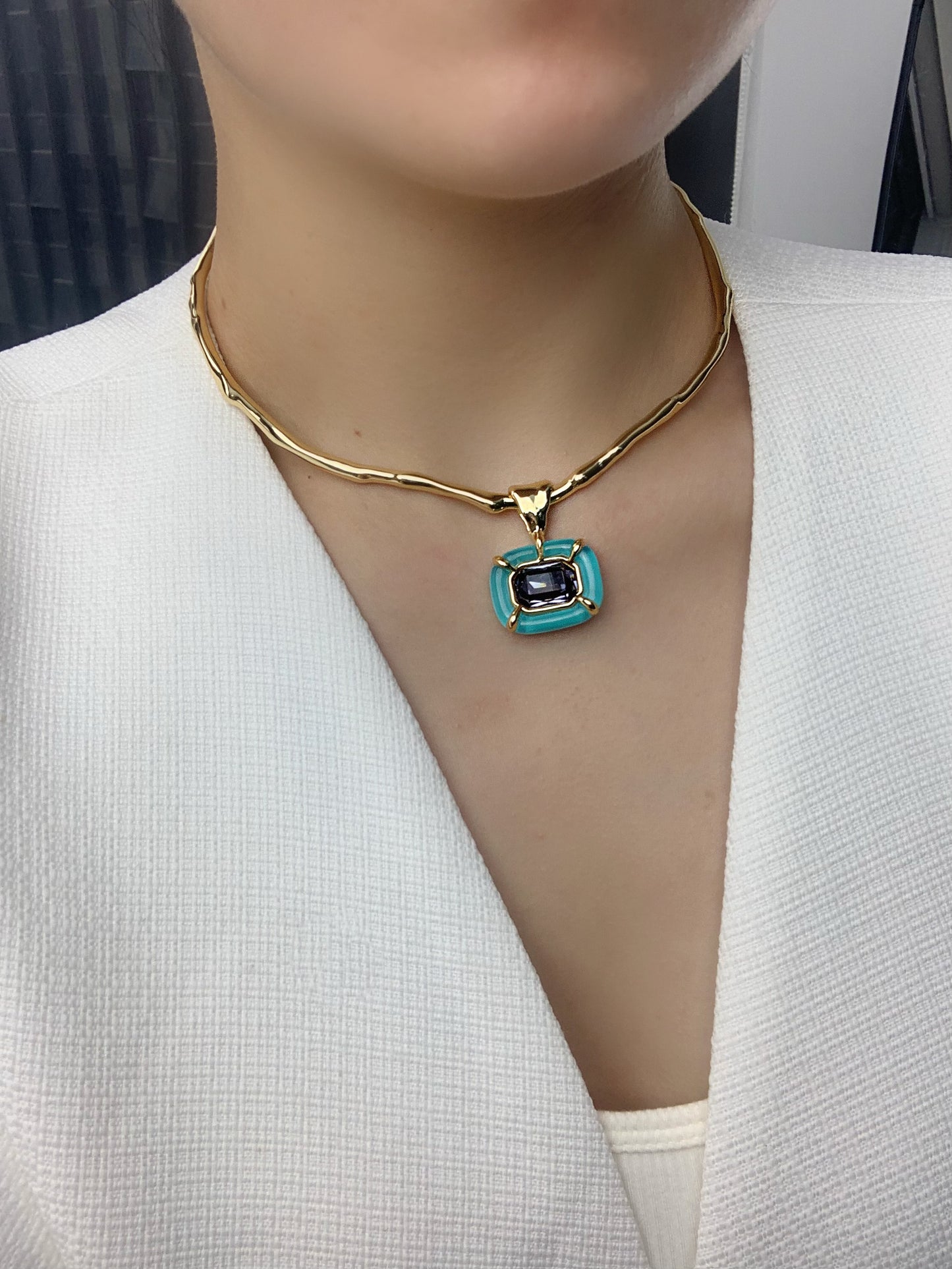 Rock Candy & Lapis Lazuli Choker - A minimalist necklace with daring enamel accents